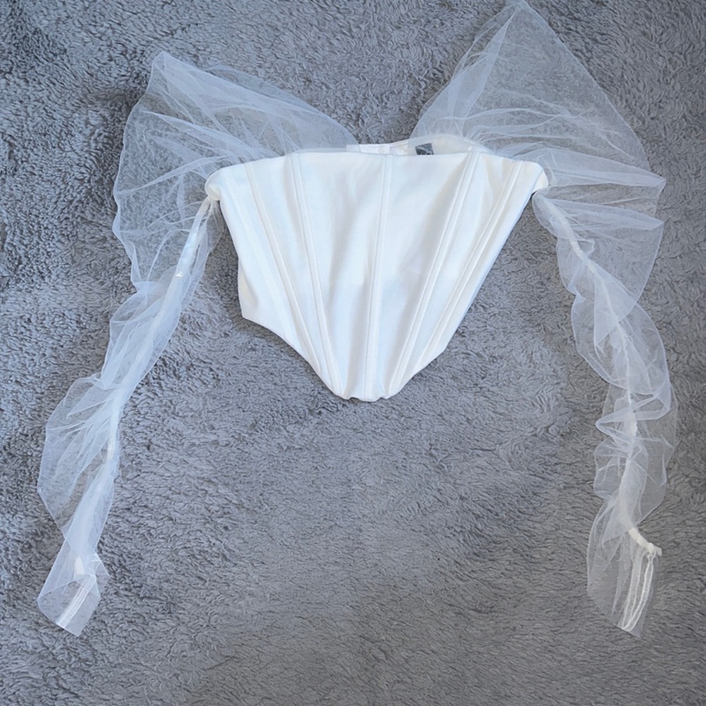 NWT Corset white top with sheer sleeves